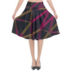 3d Lovely Geo Lines Xi Flared Midi Skirt by Uniqued