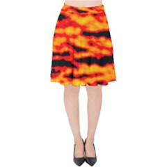 Red  Waves Abstract Series No14 Velvet High Waist Skirt by DimitriosArt