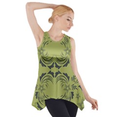 Floral Folk Damask Pattern Fantasy Flowers  Side Drop Tank Tunic by Eskimos