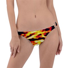 Red  Waves Abstract Series No19 Ring Detail Bikini Bottom by DimitriosArt