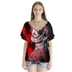 Shaman V-neck Flutter Sleeve Top by MRNStudios
