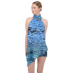 Blue Waves Flow Series 2 Halter Asymmetric Satin Top by DimitriosArt