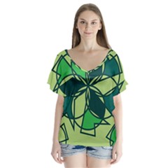 Abstract Pattern Geometric Backgrounds   V-neck Flutter Sleeve Top by Eskimos