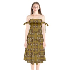 Abstract Pattern Geometric Backgrounds   Shoulder Tie Bardot Midi Dress by Eskimos