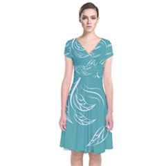 Folk Flowers Print Floral Pattern Ethnic Art Short Sleeve Front Wrap Dress by Eskimos
