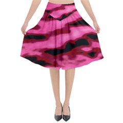 Pink  Waves Flow Series 3 Flared Midi Skirt by DimitriosArt