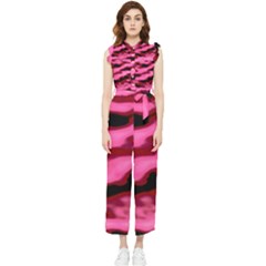 Pink  Waves Flow Series 3 Women s Frill Top Chiffon Jumpsuit by DimitriosArt