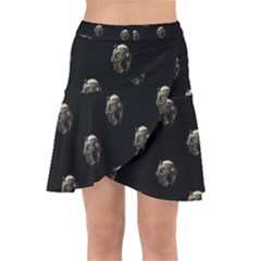 Creepy Head Sculpture With Respirator Motif Pattern Wrap Front Skirt by dflcprintsclothing