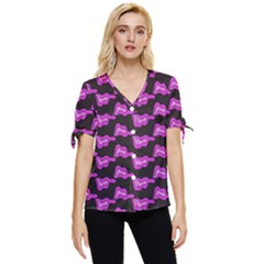 Abstract Waves Bow Sleeve Button Up Top by SychEva