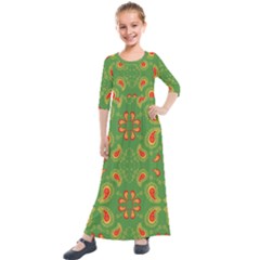 Floral Pattern Paisley Style Paisley Print  Doodle Background Kids  Quarter Sleeve Maxi Dress by Eskimos