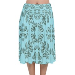 Floral Folk Damask Pattern Fantasy Flowers Floral Geometric Fantasy Velvet Flared Midi Skirt by Eskimos