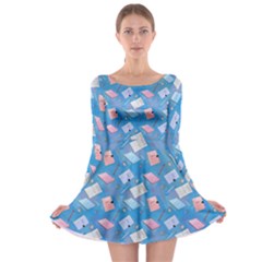 Notepads Pens And Pencils Long Sleeve Skater Dress by SychEva