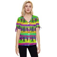 Mermaids And Unicorn Colors For Flower Joy Bow Sleeve Button Up Top by pepitasart