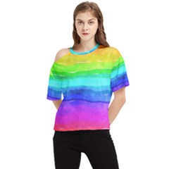Watercolor Rainbow One Shoulder Cut Out Tee by Valentinaart