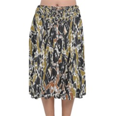 Modern Camo Tropical Print Design Velvet Flared Midi Skirt by dflcprintsclothing