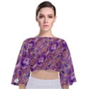 Liquid Art Pouring Abstract Seamless Pattern Tiger Eyes Tie Back Butterfly Sleeve Chiffon Top View1