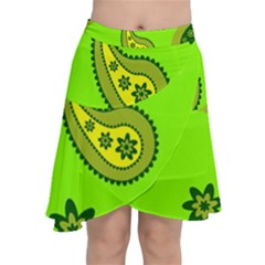 Floral Pattern Paisley Style Paisley Print  Doodle Background Chiffon Wrap Front Skirt by Eskimos