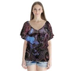 Boho Cthulu V-neck Flutter Sleeve Top by MRNStudios