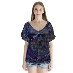 Braille Flow V-neck Flutter Sleeve Top by MRNStudios
