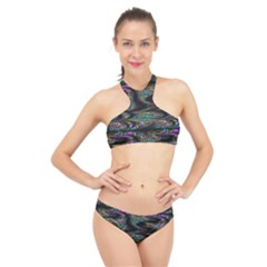 Abstract Art - Adjustable Angle Jagged 2 High Neck Bikini Set by EDDArt