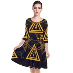 Abstract Pattern Geometric Backgrounds   Quarter Sleeve Waist Band Dress by Eskimos