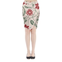  Folk Flowers Floral Art Print Flowers Abstract Art  Midi Wrap Pencil Skirt by Eskimos