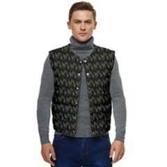 Fern Pattern 2 Black Men s Short Button Up Puffer Vest	 by violetheavensky