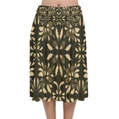 Folk Flowers Print Floral Pattern Ethnic Art Velvet Flared Midi Skirt by Eskimos