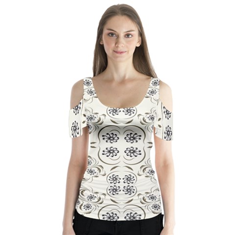 Folk Flowers Print Floral Pattern Ethnic Art Butterfly Sleeve Cutout Tee  by Eskimos