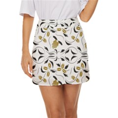 Folk Flowers Print Floral Pattern Ethnic Art Mini Front Wrap Skirt by Eskimos