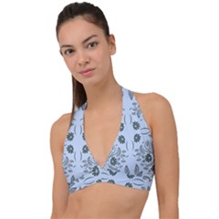 Folk Flowers Print Floral Pattern Ethnic Art Halter Plunge Bikini Top by Eskimos