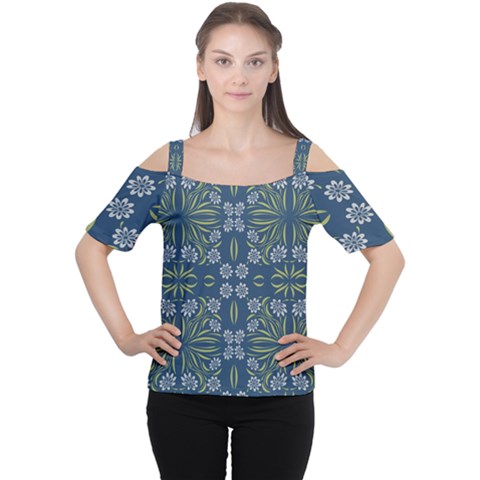 Folk Flowers Print Floral Pattern Ethnic Art Cutout Shoulder Tee by Eskimos