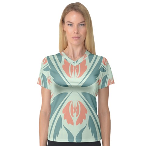 Folk Flowers Print Floral Pattern Ethnic Art V-neck Sport Mesh Tee by Eskimos