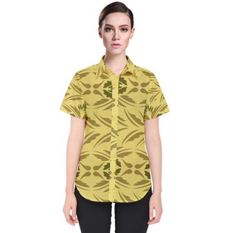 Folk Flowers Print Floral Pattern Ethnic Art Women s Short Sleeve Shirt by Eskimos