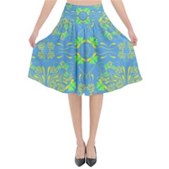 Floral Folk Damask Pattern Fantasy Flowers  Flared Midi Skirt by Eskimos