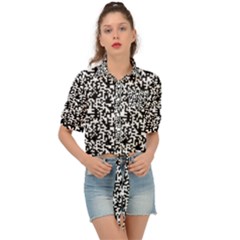 Black And White Qr Motif Pattern Tie Front Shirt  by dflcprintsclothing