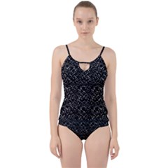 Pixel Grid Dark Black And White Pattern Cut Out Top Tankini Set by dflcprintsclothing