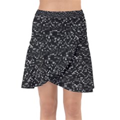 Pixel Grid Dark Black And White Pattern Wrap Front Skirt by dflcprintsclothing