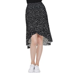 Pixel Grid Dark Black And White Pattern Frill Hi Low Chiffon Skirt by dflcprintsclothing
