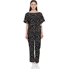 Pixel Grid Dark Black And White Pattern Batwing Lightweight Chiffon Jumpsuit by dflcprintsclothing