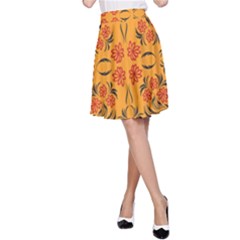 Floral Folk Damask Pattern  A-line Skirt by Eskimos