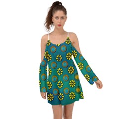 Yellow And Blue Proud Blooming Flowers Kimono Sleeves Boho Dress by pepitasart