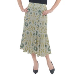 Floral Folk Damask Pattern Fantasy Flowers  Midi Mermaid Skirt by Eskimos