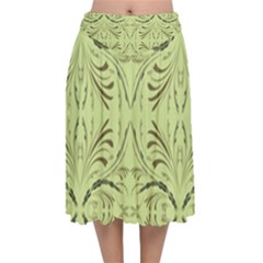 Floral Folk Damask Pattern Fantasy Flowers  Velvet Flared Midi Skirt by Eskimos