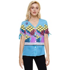 Floating-cubes-on-blue Backgrounderaser 20220422 203144521 Backgrounderaser 20220422 203216276 Bow Sleeve Button Up Top by marthatravis1968