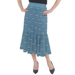 Cartoon Sketchy Helicopter Drawing Motif Pattern Midi Mermaid Skirt by dflcprintsclothing