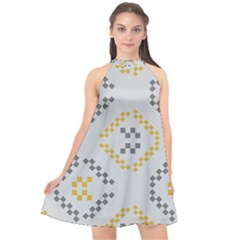 Abstract Pattern Geometric Backgrounds   Halter Neckline Chiffon Dress  by Eskimos