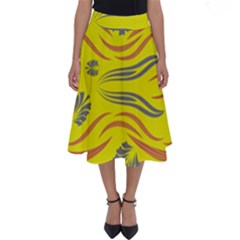 Folk Flowers Print Floral Pattern Ethnic Art Perfect Length Midi Skirt by Eskimos