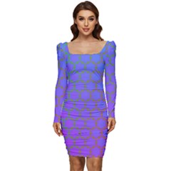 Hex Circle Points Vaporwave One Women Long Sleeve Ruched Stretch Jersey Dress by WetdryvacsLair