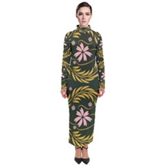 Folk Flowers Print Floral Pattern Ethnic Art Turtleneck Maxi Dress by Eskimos